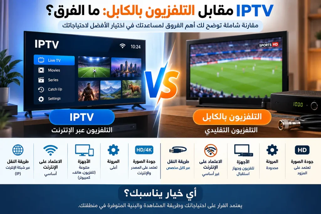 IPTV مقابل التلفزيون بالكابل والفرق بين طرق المشاهدة