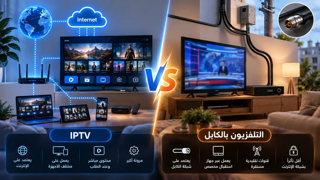 كيف يعمل IPTV مقابل التلفزيون بالكابل وطريقة نقل المحتوى